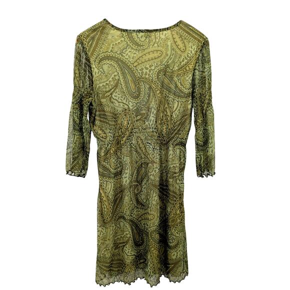 VTG Y2K Green Dress FairyCore Boho Ethereal Paisley Whimsical Witchy Bell Sleeve - Picture 2 of 3
